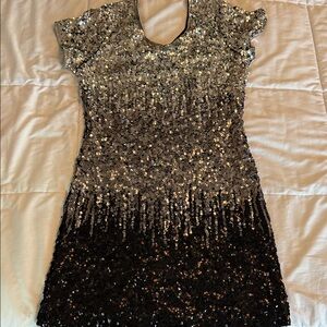 Glamorous Sequin Mini Dress in Black and Silver
